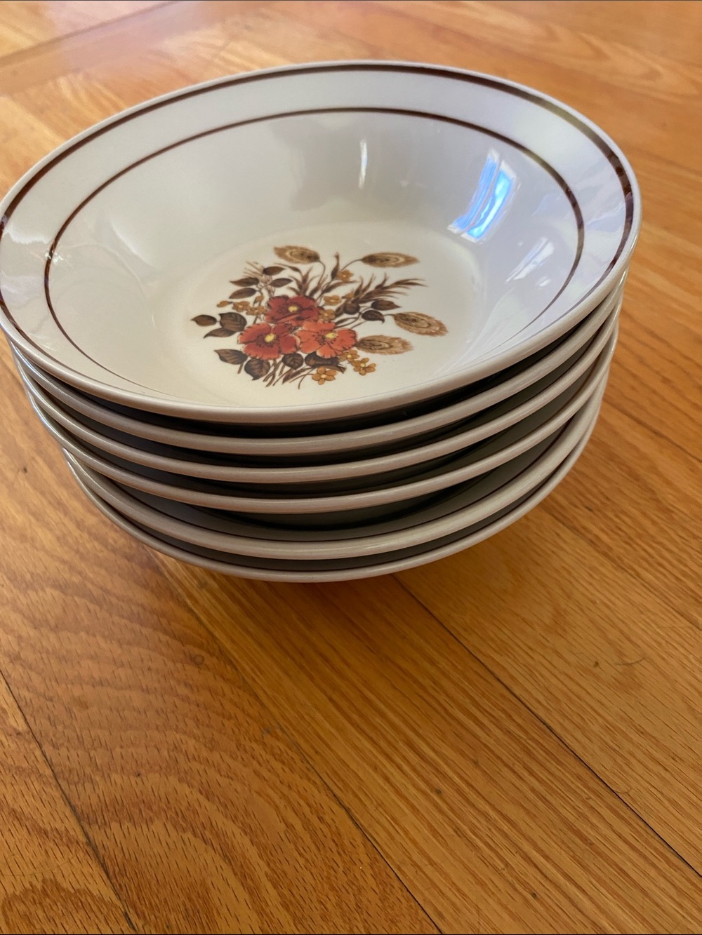 Vintage 1970’s Diamond Stoneware Cottage Core Wheat Fall Autumn Bowls - Set of 6 - Picture 5 of 6
